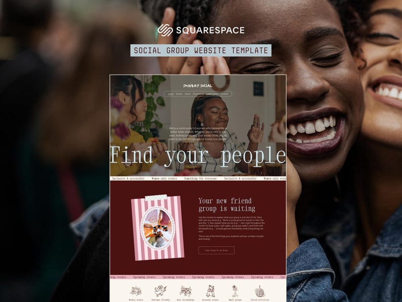 Social Group Website Template | Squarespace 7.1 | Community Builder | Supper Club | Book Club | Event Organizer Site image 1