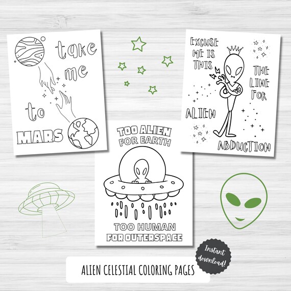 alien coloring pages space illustrations coloring page etsy