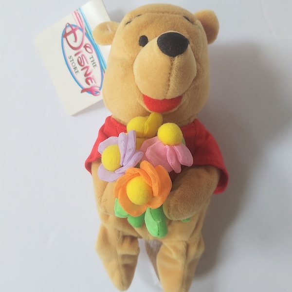 Winnie the Pooh Plush Flower Pooh 8" Disney Collectible Stuffed Plush Bean Bag