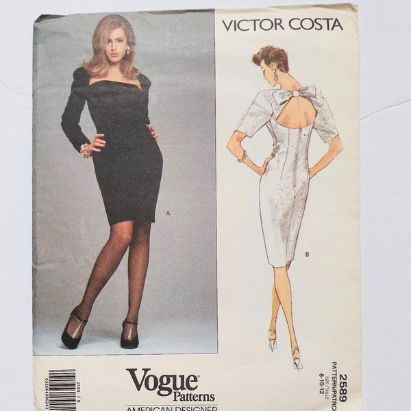 Vogue Victor Costa American Designer 2589 Open Back Dress Size 8-12 Uncut 1990