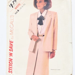 Stitch &#39;n Save By McCall&#39;s Pattern 9470 Jacket & Skirt Size B 14-18 Cut 1985