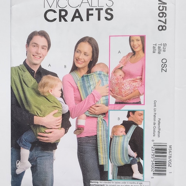 McCall's Crafts Baby Carrier Schnittmuster M5678 Größe S M L Uncut 2008