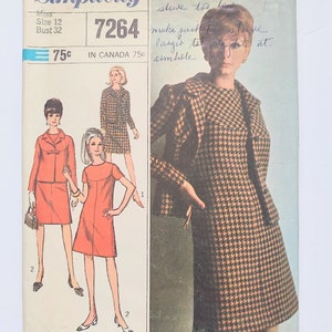 Simplicity Pattern 7264 Misses Dress and Jacket Size 12 Bust 32 Cut 1967