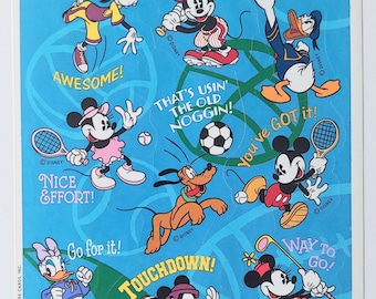 Disney Mickey and Friends Sports Sticker Sheet 6" x 5" Vintage Hallmark Stickers