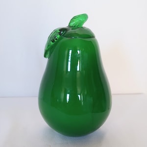 Vintage Art Glass Murano Style Hand Blown Green Pear 4&quot;