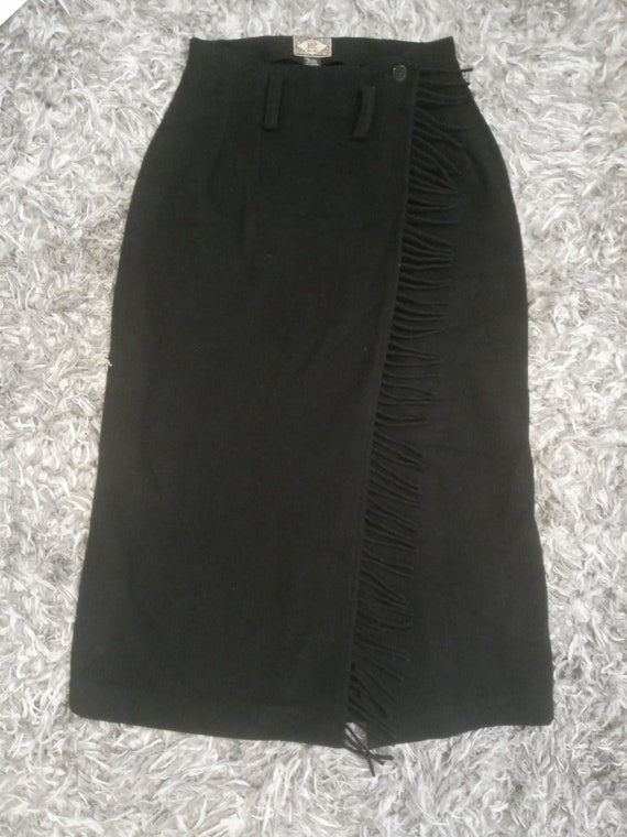 Vintage No 4 Exp Jeans Black Fringe Wool Blanket Skirt Size Etsy
