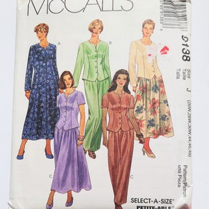 McCall&#39;s Pattern 9138 Dress Top Pull-On Pants Skirt Misses 26W-48W Uncut 1997