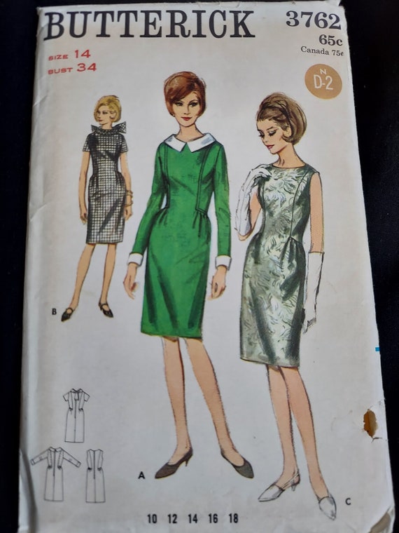 Butterick Sewing Pattern 3762 One Piece Dress Size 14 Bust 34 - Etsy