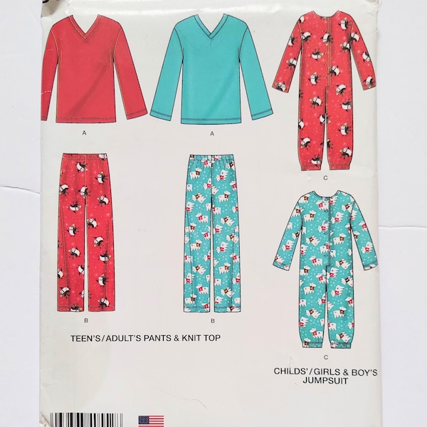 Simplicity Pattern D0552 Teens Adult Child Pants Knit Top Jumpsuit Pajama Set