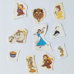 Lote de 10 pegatinas recortables vintage de La Bella y la Bestia de Disney