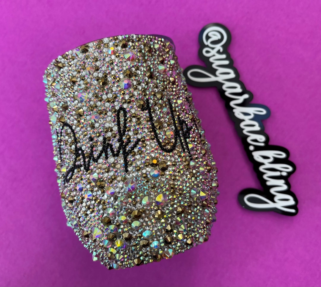 Gold Chunky Rhinestone Cup 12oz. Straight Clear Lid, Rhinestone Cup