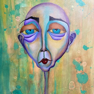 Original abstract acrylic painting of a face