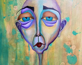 Original abstract acrylic painting of a face