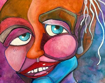 an original acrylic abstract painting of a face 11x14 ”Pearls of expression “
