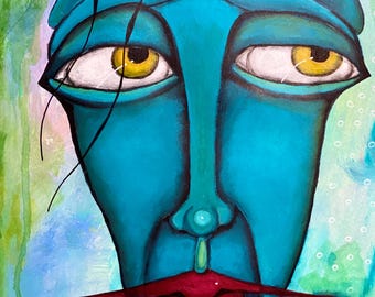 An original abstract acrylic painting of a face