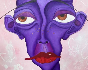 Original abstract acrylic painting of a face