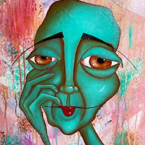 Original absract acrylic painting of a face