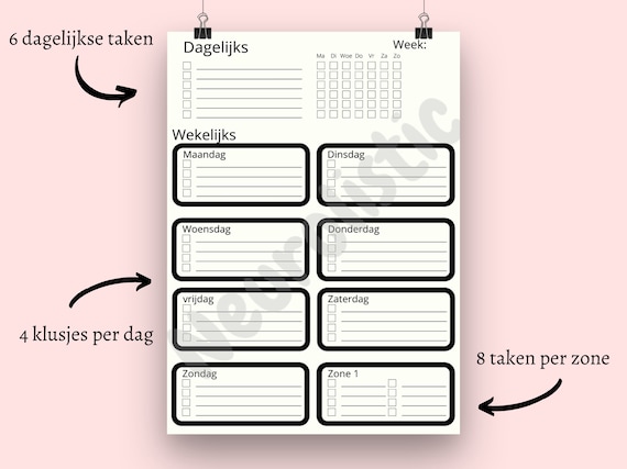 Adhd schoonmaak planner, Neurodiverse planner, Huishoud schema, Printbaar schema, Downloadbare pdf