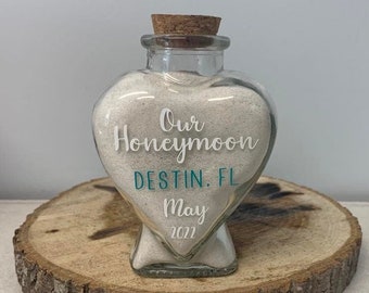 Heart Shaped Honeymoon Sand Keepsake Bottle, Wedding Sand Keepsake Bottle, Vacation Sand Keepsake Bottle, Anniversary Sand Keepsake Bottle,