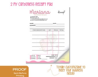 Personalized Carbonless Receipt Pad: 2-Ply Small Business Invoice (4"x5")