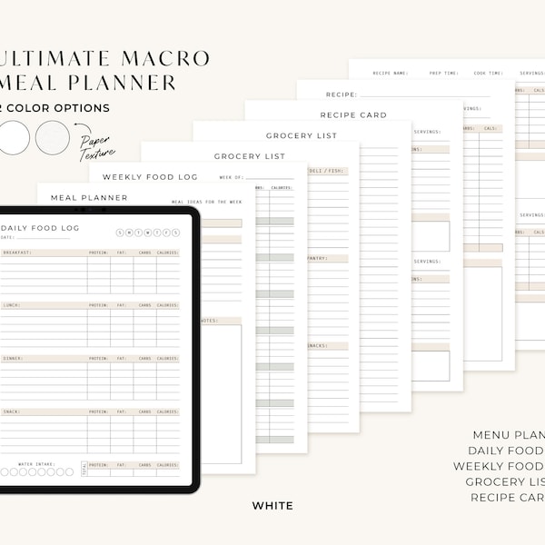 Modèle numérique Ultimate Macro Meal Planner, planificateur de menu hebdomadaire, planificateur de fitness macro pour Ipad Goodnotes Notability, PDF imprimable