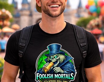 Camisa de rollito de primavera fantasma de Hat Box, camisa de mansión embrujada, estilo de parque temático Cool Dad