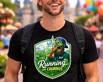 Camiseta con churros corriendo en el parque temático, divertida camiseta del parque temático