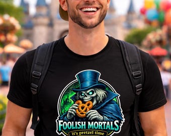 Camiseta de pretzel fantasma de caja de sombreros, camiseta de mansión embrujada, estilo de parque temático para papá genial
