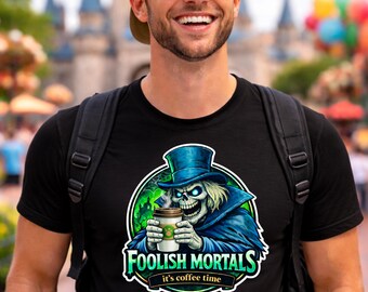 Camisa de café fantasma de caja de sombreros, camisa de mansión embrujada, estilo de parque temático para papá genial