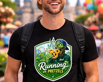 Camiseta con pretzels corriendo en el parque temático, divertida camiseta del parque temático
