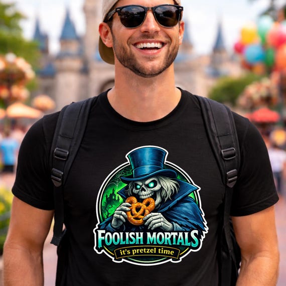 Hat Box Ghost Pretzel Shirt, Haunted Mansion Shirt, Cool Dad Theme Park Swag