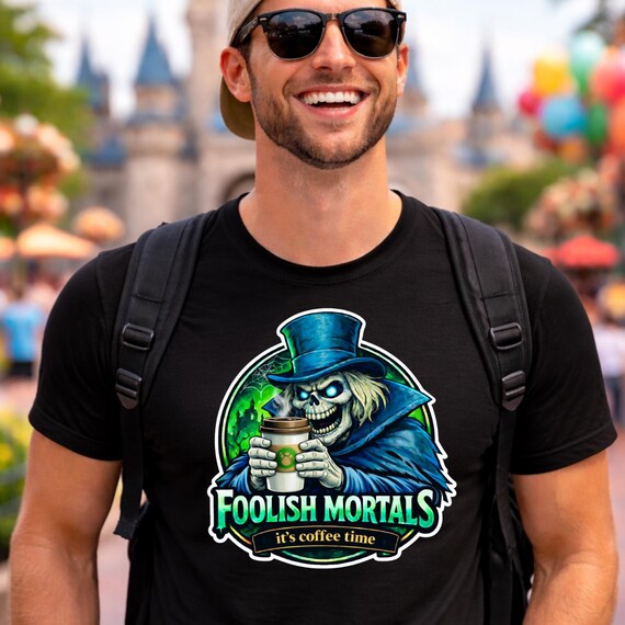 Hat Box Ghost Coffee Shirt, Haunted Mansion Shirt, Cool Dad Theme Park Swag