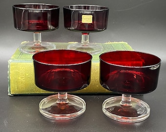 4 Luminarc Verrerie D'Arques France Ruby Red Sundae/Champagne Coupe glasses