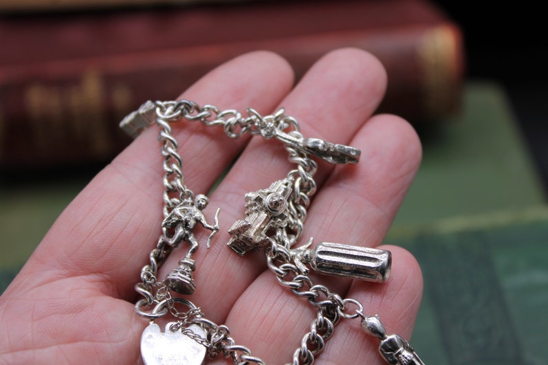 5 Silver Plated Curb Link Heart Clasp Charm Bracelets 8" 20cm 001E 
