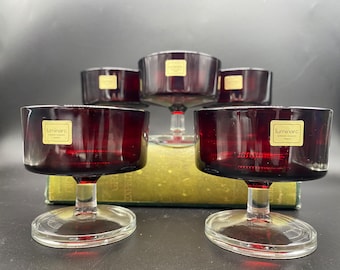 5 Luminarc Verrerie D'Arques France Ruby Red Sundae/Champagne Coupe glasses
