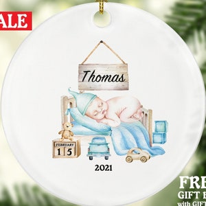 Newborn Baby Boy Christmas Ornament Personalized - Infant Baby&#39;s First Custom Gift