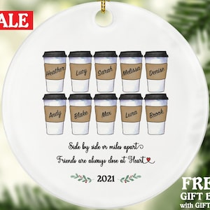 Best Friends Christmas Ornament for Coffee Lovers, Personalized BFF Soul Sisters Gift, Custom Besties Friend