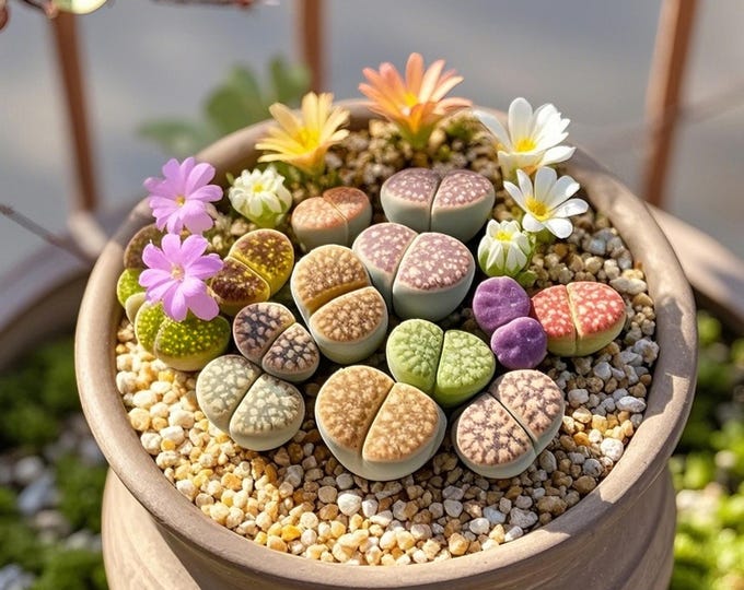 Rare Lithops Collection, Living Stone Plant Fully Rooted in 2"/4" Pot, Cute Potted Succulents Houseplant | Home Garden Decor