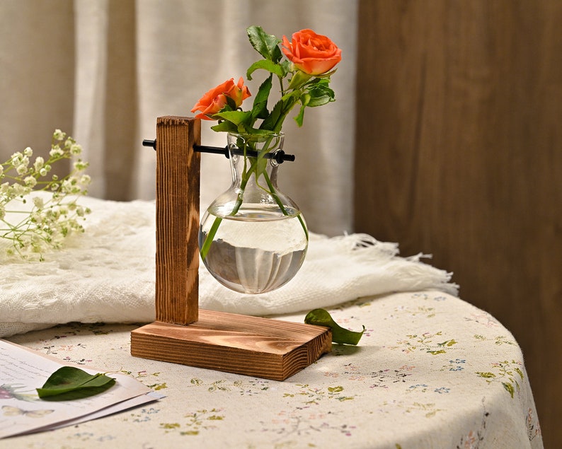 Propagation Bulbs Glass Vase With Wood Stand Office Home Etsy