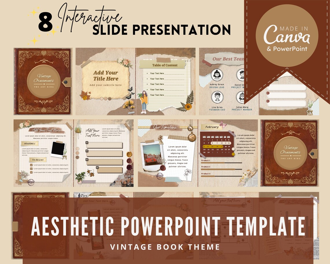 Aesthetic Vintage Book Theme Powerpoint Slide Presentation Template for ...