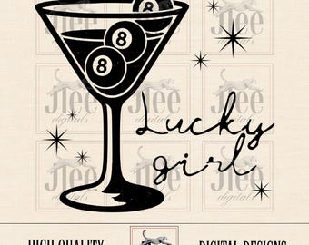 Lucky Girl Eight Ball PNG: Retro Edgy Design (Digital Download)