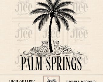 Palm Springs Leopard Palm Tree PNG: retro zomerontwerp (digitale download)