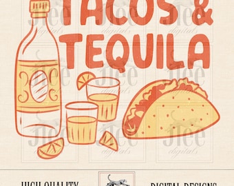 Diseño occidental de tacos y tequila: PNG retro dibujado a mano (descarga digital)