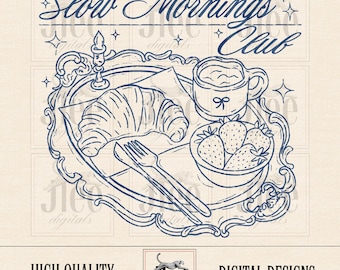 Slow Mornings Club, png-bestand: retro handgetekende illustratie (digitale download)