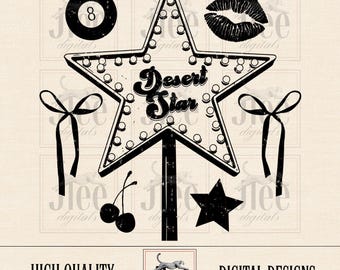 Retro Desert Star PNG: Vegas Western Design (Digital Download)