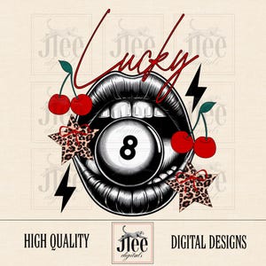 Lucky Eight Ball png,Digitales Design,T-Shirt png,Trendy Designs,Ästhetik,digitaler Download,Retro png,klassisches Mädchen png,Kirsch Design,Rocker