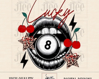 Lucky Eight Ball PNG: Retro Cherry Design (Digital Download)
