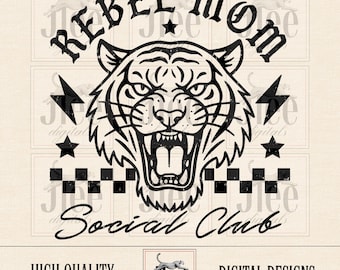 Rebel Mom Social Club PNG: Retro Grunge Design (Digital Download)