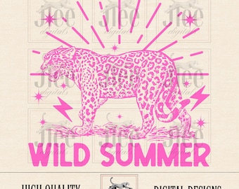 Leopardo salvaje de verano PNG: Diseño de sublimación de guepardo retro (descarga digital)