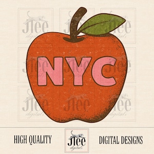 NYC Apple PNG: Retro New York City Design (Digital Download)